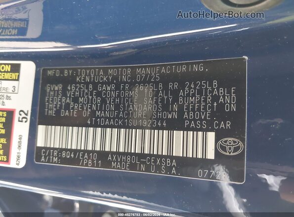 4T1DAACK1SU192344 2025 TOYOTA CAMRY Синий Вид подкапотного пространства