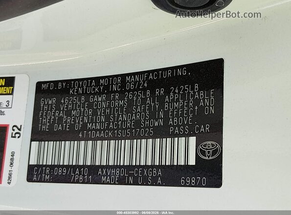 4T1DAACK1SU517025 2025 TOYOTA CAMRY White Вид підкапотного простору