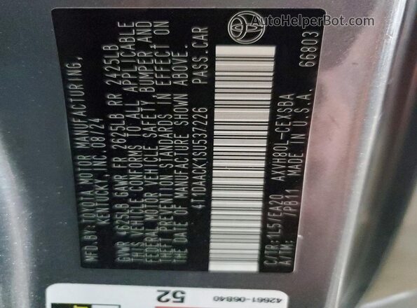 4T1DAACK1SU537226 2025 TOYOTA CAMRY Gray 