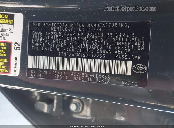 4T1DAACK1SU547755 2025 TOYOTA CAMRY Gray Вид підкапотного простору