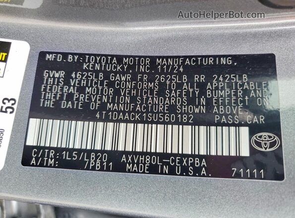 4T1DAACK1SU560182 2025 TOYOTA CAMRY Gray Widok komory silnika