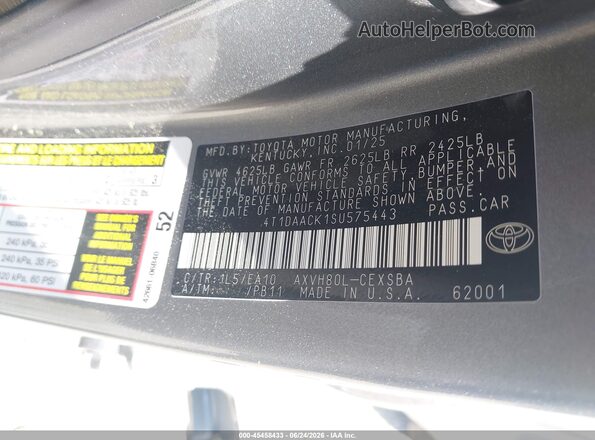 4T1DAACK1SU575443 2025 TOYOTA CAMRY Серый Вид подкапотного пространства
