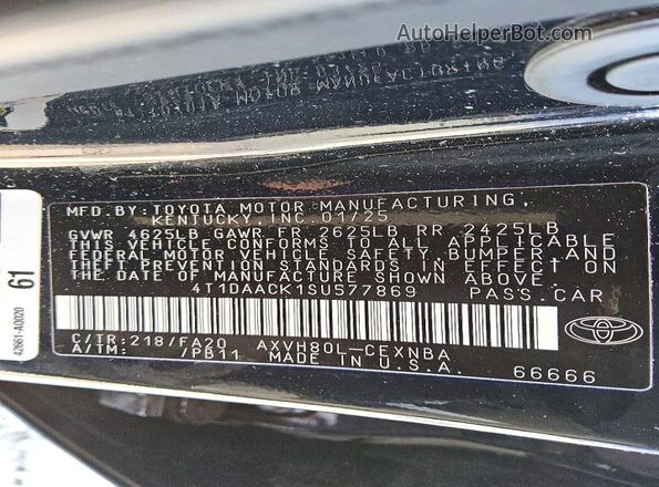 4T1DAACK1SU577869 2025 TOYOTA CAMRY Black Vista de la etiqueta del VIN