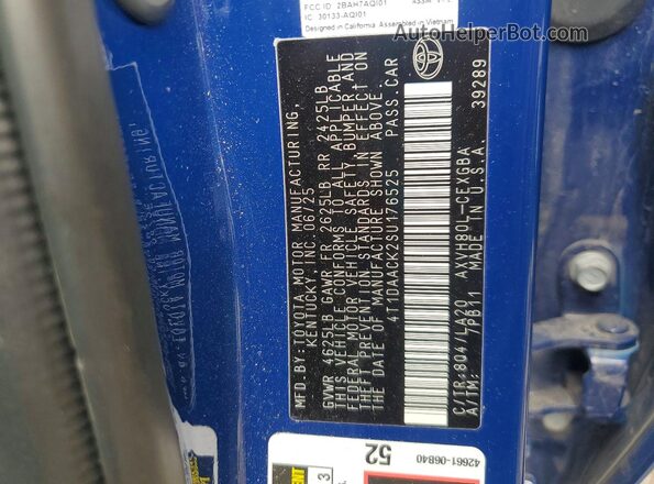 4T1DAACK2SU176525 2025 TOYOTA CAMRY Blue Vista del compartimento del motor