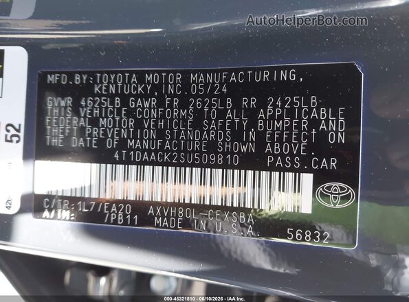 4T1DAACK2SU509810 2025 TOYOTA CAMRY Gray ძრავის განყოფილების ხედი