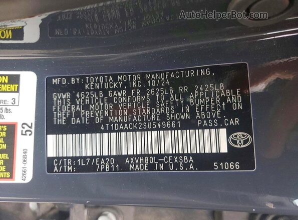 4T1DAACK2SU549661 2025 TOYOTA CAMRY Черный Вид подкапотного пространства