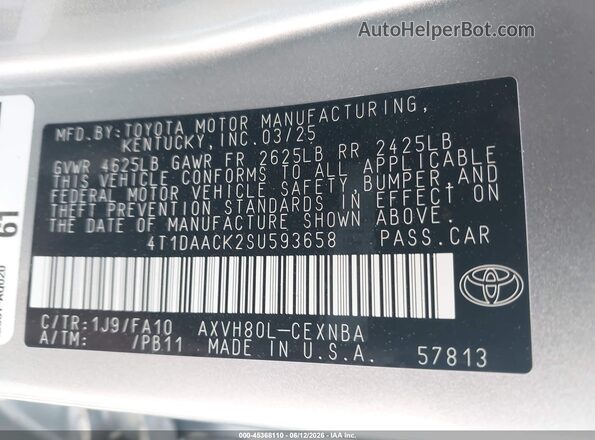 4T1DAACK2SU593658 2025 TOYOTA CAMRY Silver 