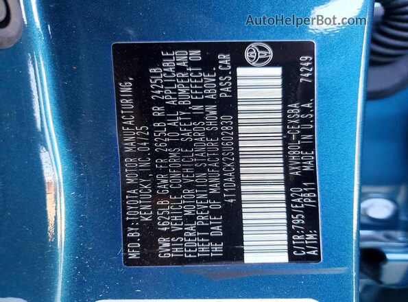 4T1DAACK2SU602830 2025 TOYOTA CAMRY Blue Widok komory silnika