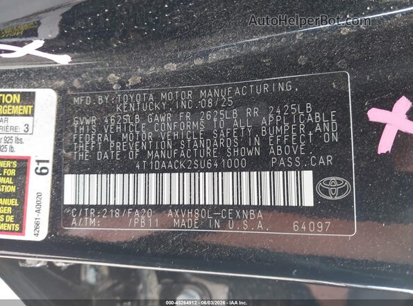 4T1DAACK2SU641000 2025 TOYOTA CAMRY Black Շարժիչի բաժամունքի տեսք
