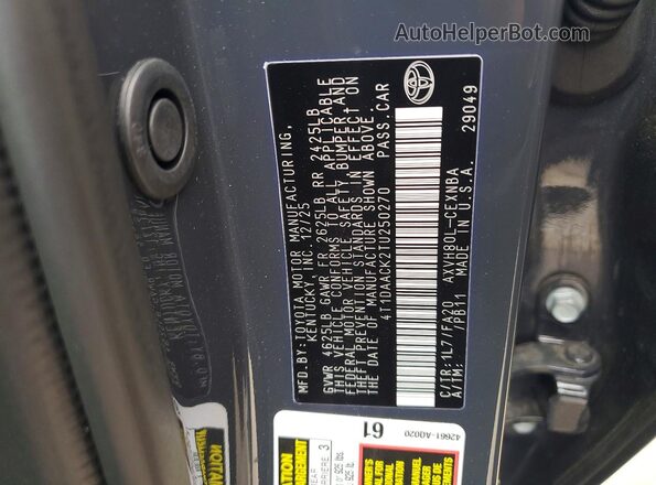 4T1DAACK2TU250270 2026 TOYOTA CAMRY Charcoal Vista del compartimento del motor