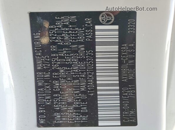 4T1DAACK2TU253735 2026 TOYOTA CAMRY Белый 
