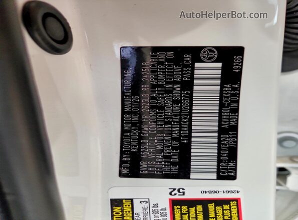 4T1DAACK2TU266775 2026 TOYOTA CAMRY White Vista del compartimento del motor