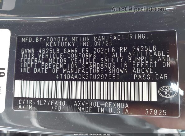 4T1DAACK2TU297959 2026 TOYOTA CAMRY Gray Engine compartment view