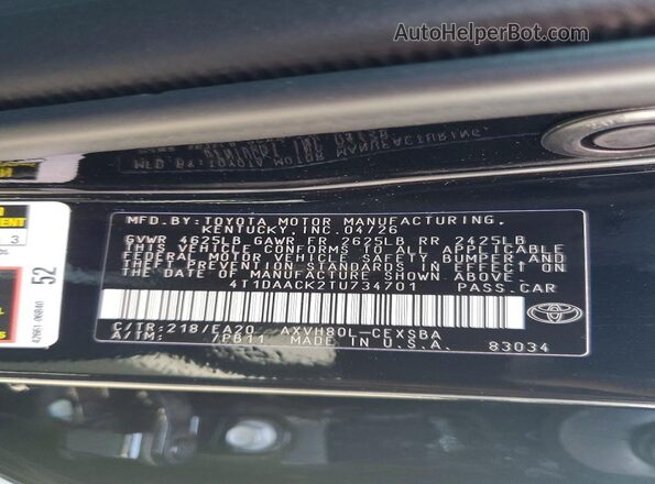 4T1DAACK2TU734701 2026 TOYOTA CAMRY Black 