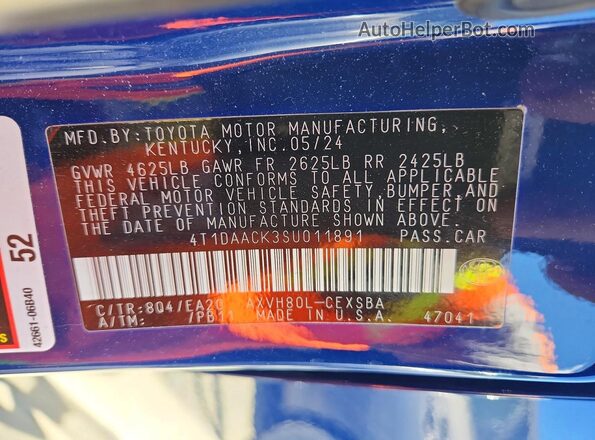 4T1DAACK3SU011891 2025 TOYOTA CAMRY Blue 