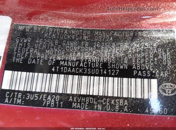 4T1DAACK3SU014127 2025 TOYOTA CAMRY Red Вид підкапотного простору