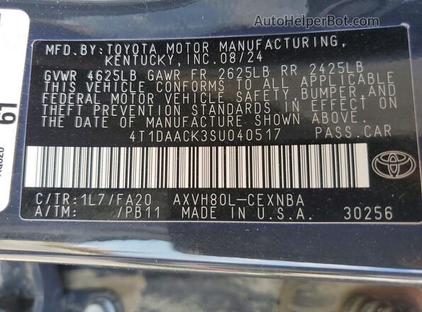 4T1DAACK3SU040517 2025 TOYOTA CAMRY Black Вид підкапотного простору