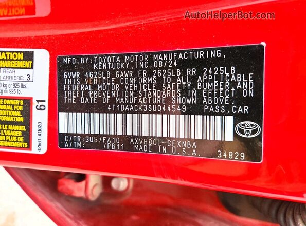 4T1DAACK3SU044549 2025 TOYOTA CAMRY Red ძრავის განყოფილების ხედი