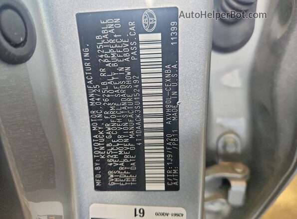 4T1DAACK3SU152492 2025 TOYOTA CAMRY Silver ძრავის განყოფილების ხედი
