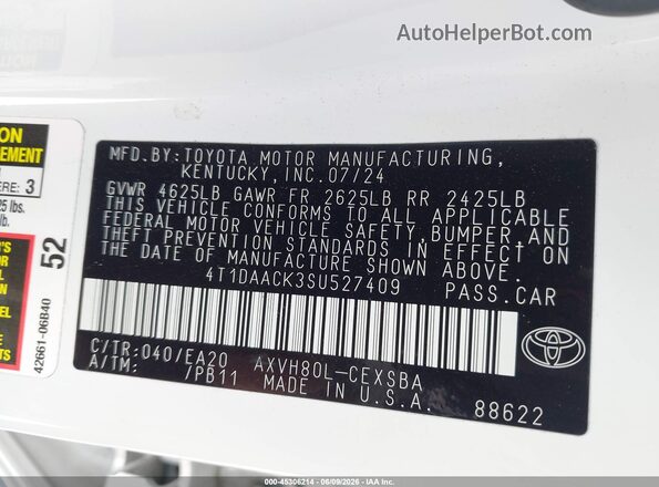 4T1DAACK3SU527409 2025 TOYOTA CAMRY White Widok komory silnika