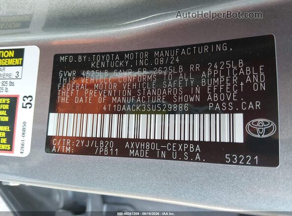 4T1DAACK3SU529886 2025 TOYOTA CAMRY Серый Вид подкапотного пространства