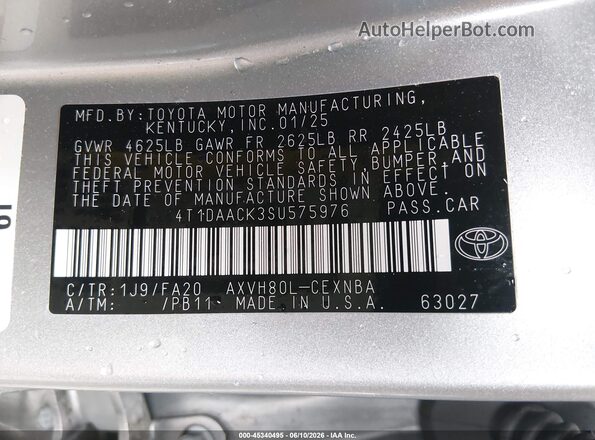 4T1DAACK3SU575976 2025 TOYOTA CAMRY Gray Widok komory silnika