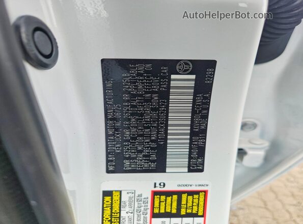 4T1DAACK3SU629423 2025 TOYOTA CAMRY White 