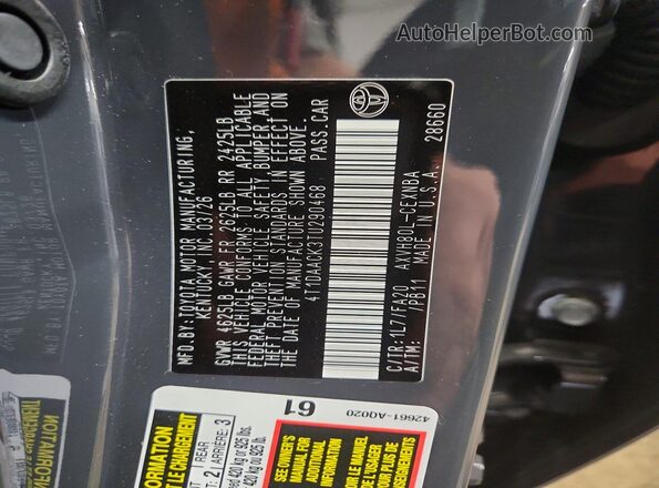 4T1DAACK3TU290468 2026 TOYOTA CAMRY Gray Вид підкапотного простору