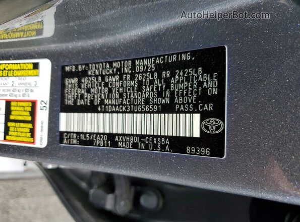 4T1DAACK3TU656591 2026 TOYOTA CAMRY Silver Вид наклейки з VIN-кодом