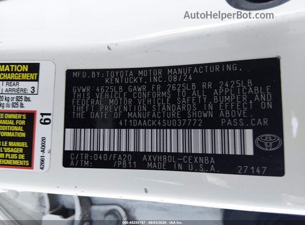4T1DAACK4SU037772 2025 TOYOTA CAMRY White Vista del compartimento del motor