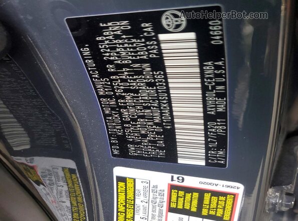 4T1DAACK4SU103365 2025 TOYOTA CAMRY Gray Vista de la etiqueta del VIN