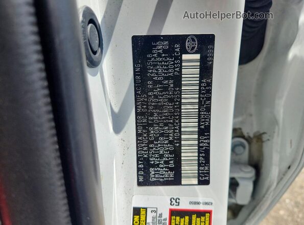 4T1DAACK4SU142554 2025 TOYOTA CAMRY White Widok naklejki z numerem VIN