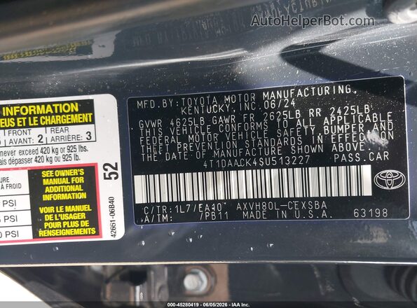 4T1DAACK4SU513227 2025 TOYOTA CAMRY Gray ძრავის განყოფილების ხედი