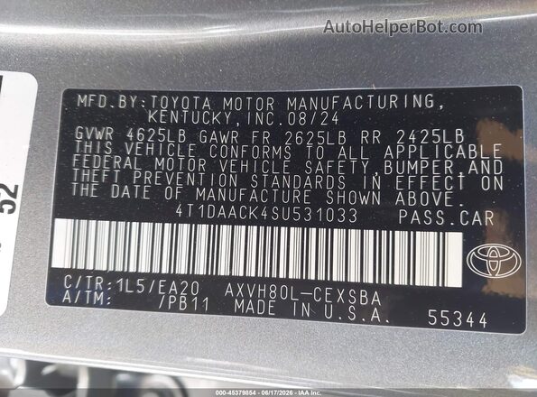 4T1DAACK4SU531033 2025 TOYOTA CAMRY Gray Շարժիչի բաժամունքի տեսք