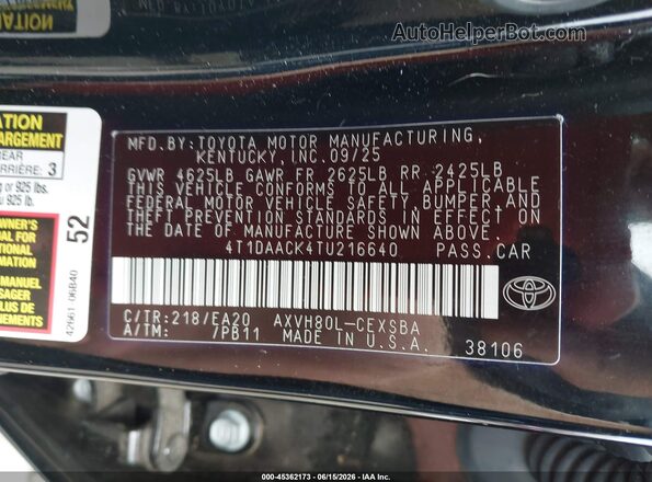 4T1DAACK4TU216640 2026 TOYOTA CAMRY Black Widok komory silnika