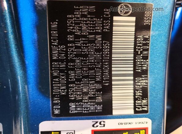 4T1DAACK4TU296957 2026 TOYOTA CAMRY Синий 