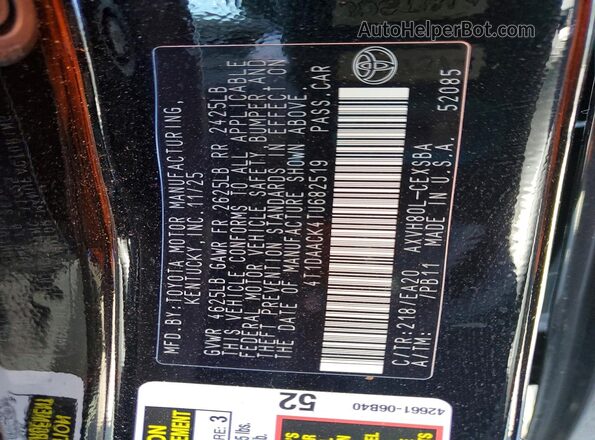 4T1DAACK4TU682519 2026 TOYOTA CAMRY Black Vista de la etiqueta del VIN