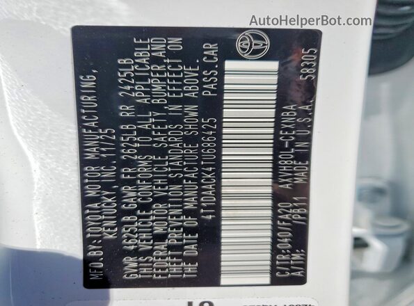 4T1DAACK4TU686425 2026 TOYOTA CAMRY Белый 