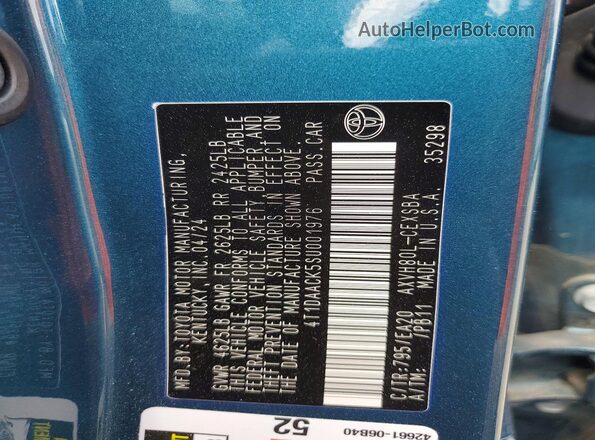 4T1DAACK5SU001976 2025 TOYOTA CAMRY Blue VIN sticker view