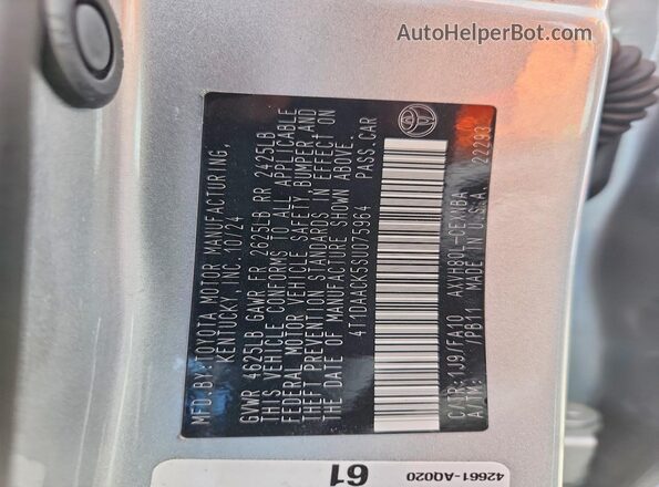 4T1DAACK5SU075964 2025 TOYOTA CAMRY Серебряный 