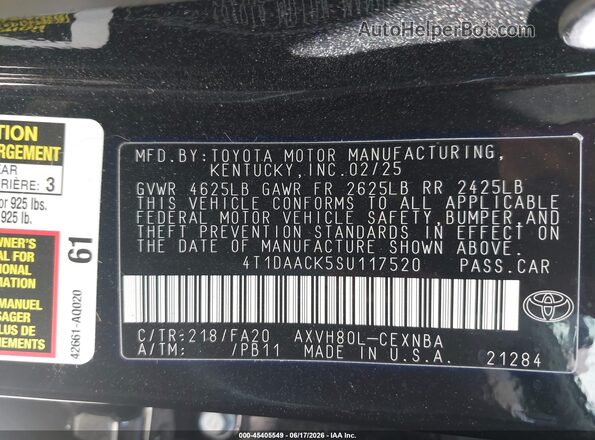 4T1DAACK5SU117520 2025 TOYOTA CAMRY Black Engine compartment view