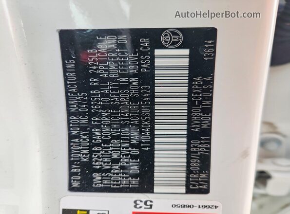 4T1DAACK5SU154423 2025 TOYOTA CAMRY White Вид підкапотного простору