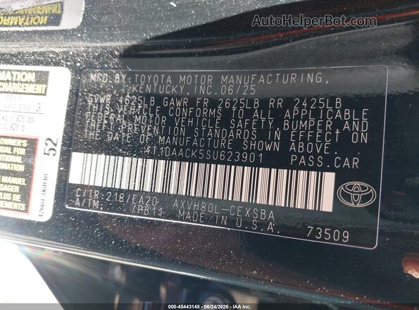 4T1DAACK5SU623901 2025 TOYOTA CAMRY Black Շարժիչի բաժամունքի տեսք