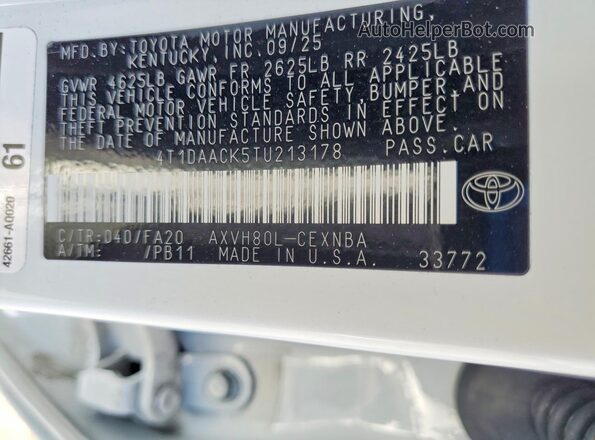 4T1DAACK5TU213178 2026 TOYOTA CAMRY White 