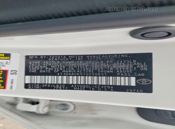 4T1DAACK5TU250831 2026 TOYOTA CAMRY Белый 