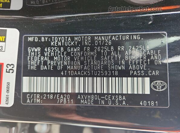 4T1DAACK5TU259318 2026 TOYOTA CAMRY Black Engine compartment view