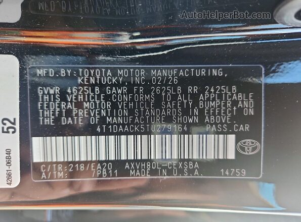 4T1DAACK5TU279164 2026 TOYOTA CAMRY Черный 