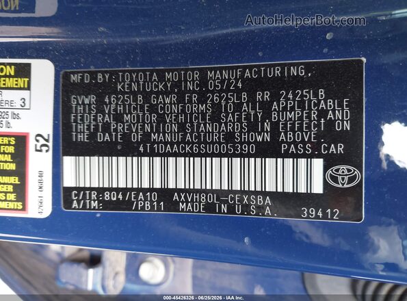 4T1DAACK6SU005390 2025 TOYOTA CAMRY Blue Widok komory silnika