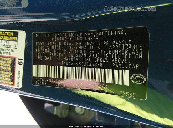 4T1DAACK6SU036378 2025 TOYOTA CAMRY Blue Widok komory silnika