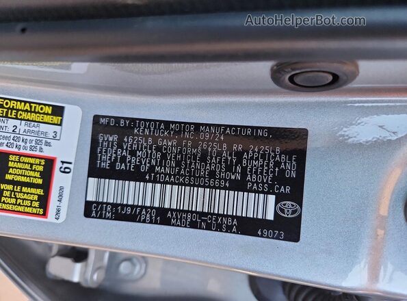 4T1DAACK6SU056694 2025 TOYOTA CAMRY Silver Engine compartment view